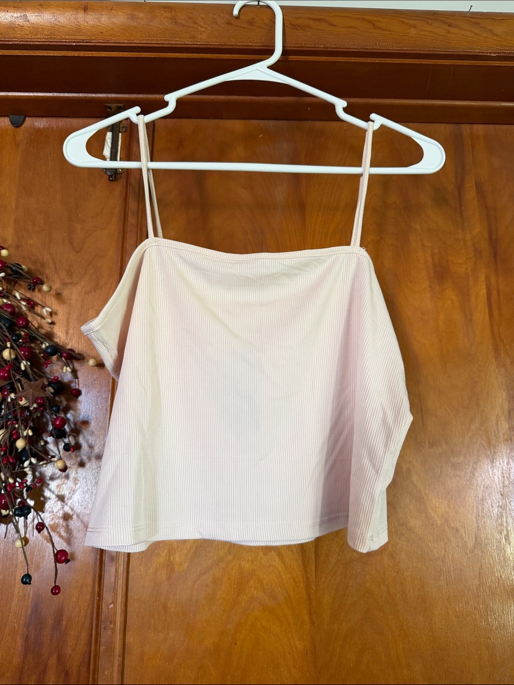 Ribbed Light Pink Spaghetti-Strap Tank Top
